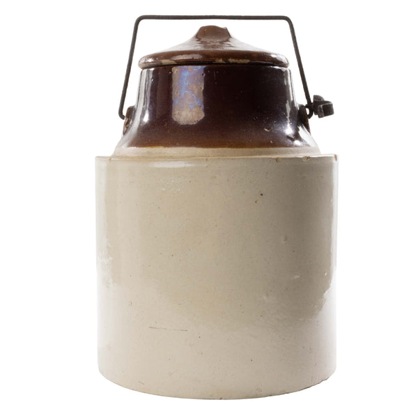 2 Toned Glazed Crock with Lid and Handle