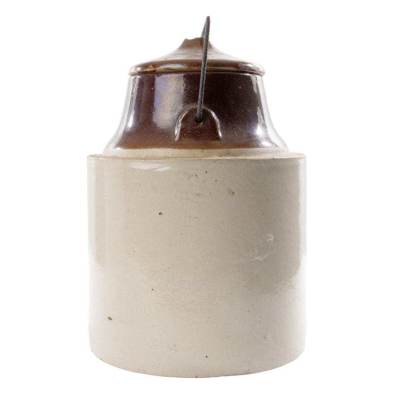 2 Toned Glazed Crock with Lid and Handle