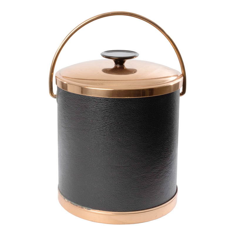 Black Vinyl Covered Copper Ice Bucket with Lid and Tongs (As Is)