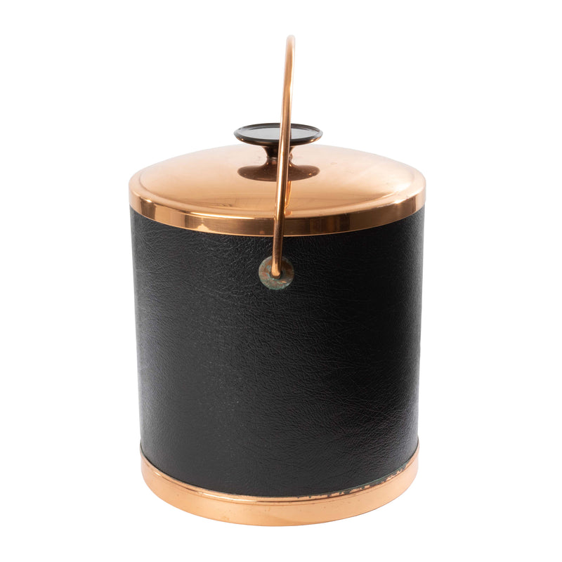 Black Vinyl Covered Copper Ice Bucket with Lid and Tongs (As Is)