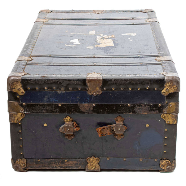 Blue Metal Steamer Trunk with Brass Mounts