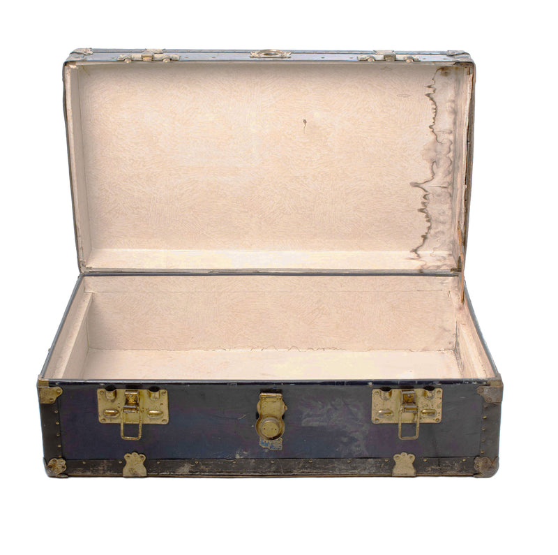 Blue Metal Steamer Trunk with Brass Mounts