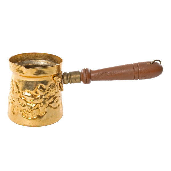 Brass Turkish Cezve Coffee Maker with Wood Handle