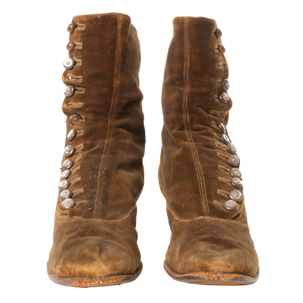 Brown Velvet Edwardian Ladies Boots
