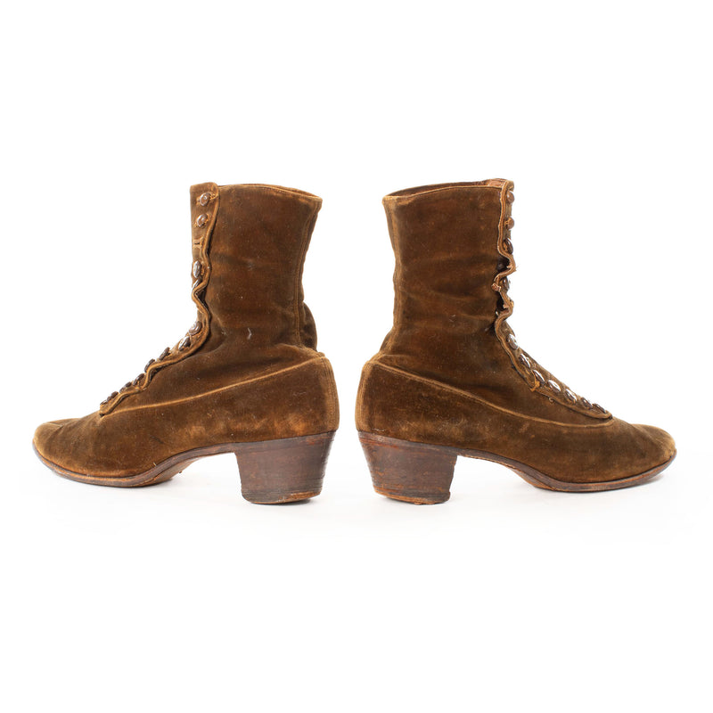 Brown Velvet Edwardian Ladies Boots