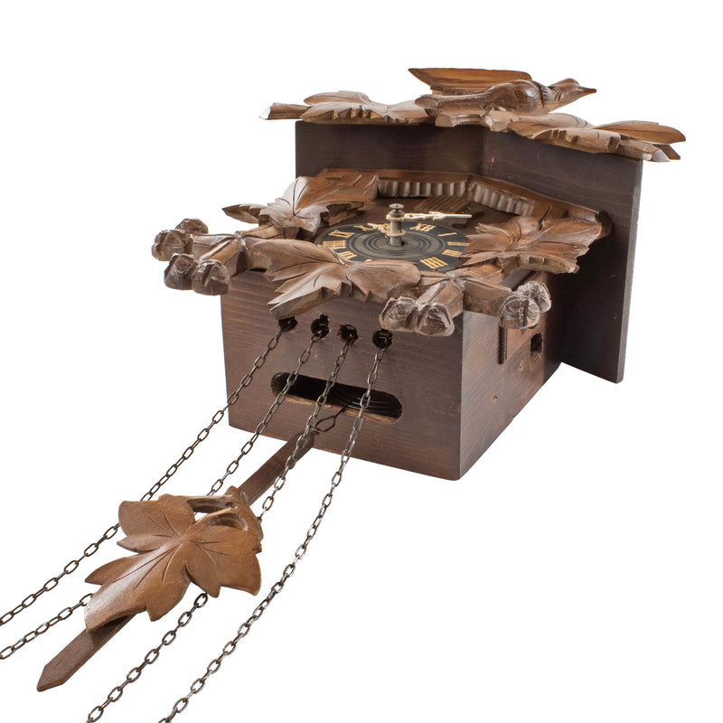 Carved Walnut Cuckoo Clock with Weights and Pendulum