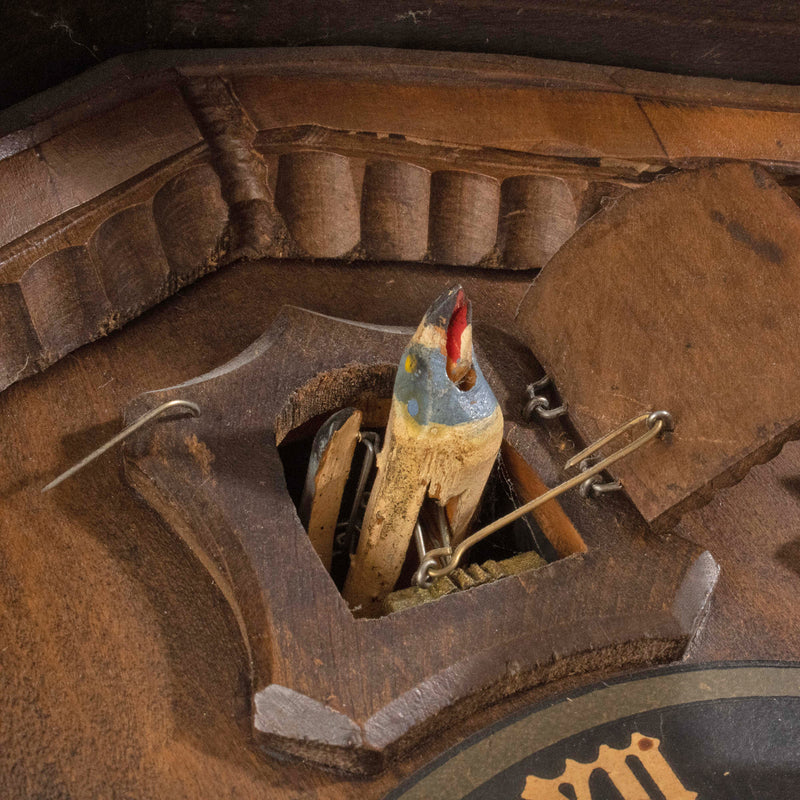 Carved Walnut Cuckoo Clock with Weights and Pendulum