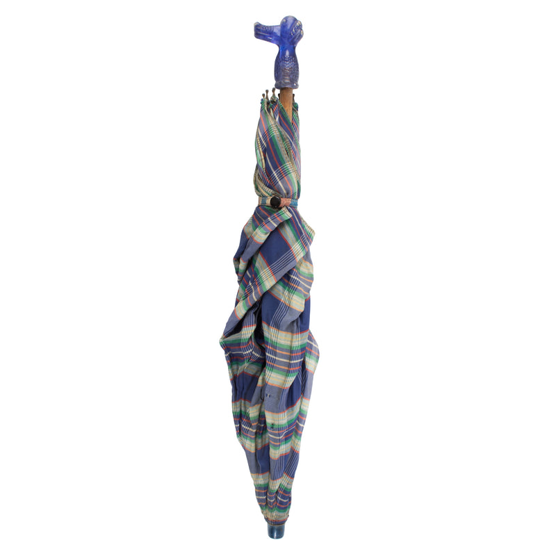 Children's Plaid Umbrella with Blue Poodle Handle