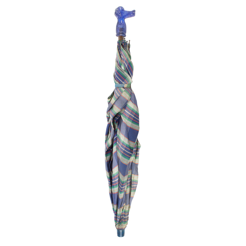 Children's Plaid Umbrella with Blue Poodle Handle
