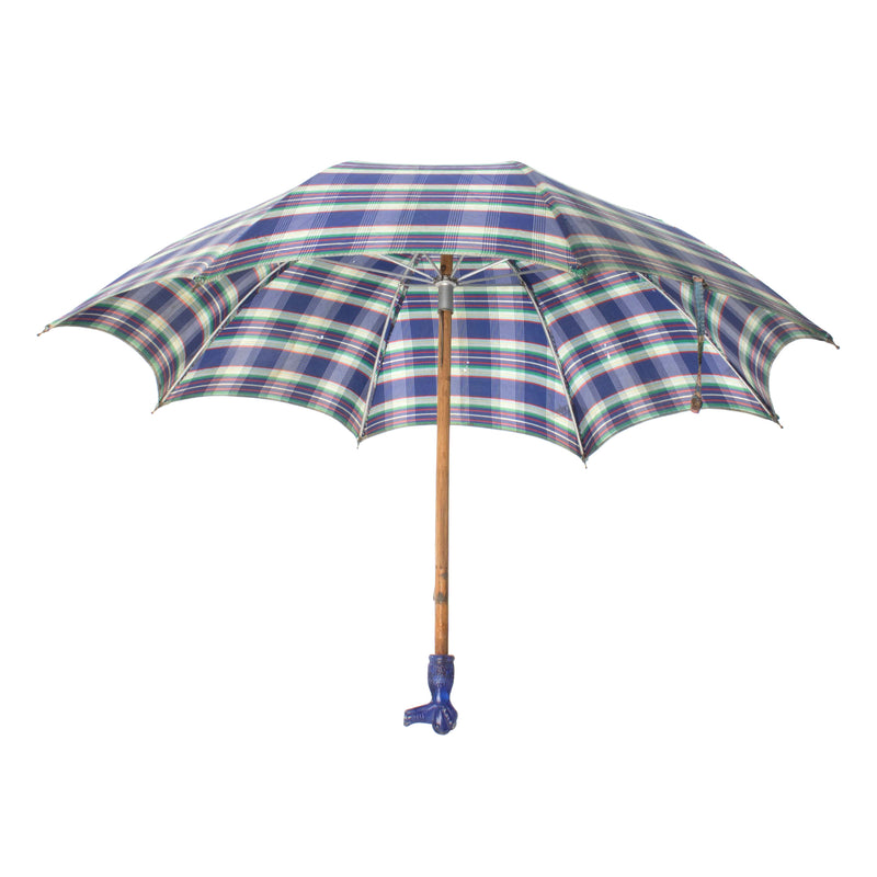 Children's Plaid Umbrella with Blue Poodle Handle