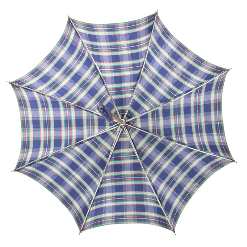 Children's Plaid Umbrella with Blue Poodle Handle