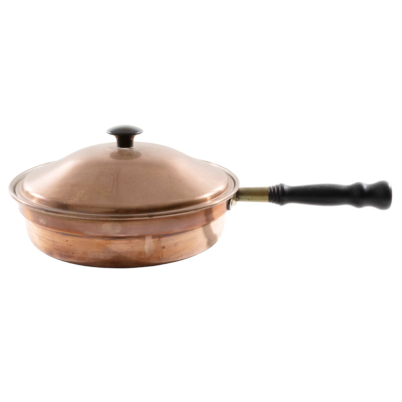 Copper Pan with Lid and Brass and Wood Handle