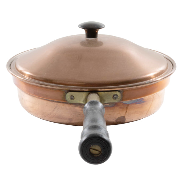 Copper Pan with Lid and Brass and Wood Handle