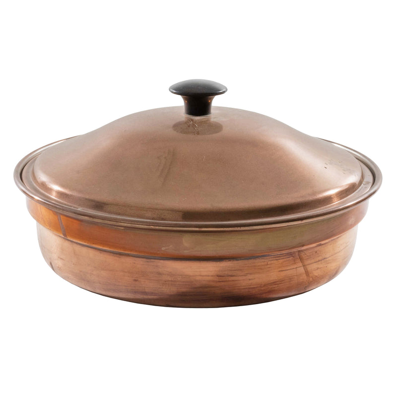 Copper Pan with Lid and Brass and Wood Handle