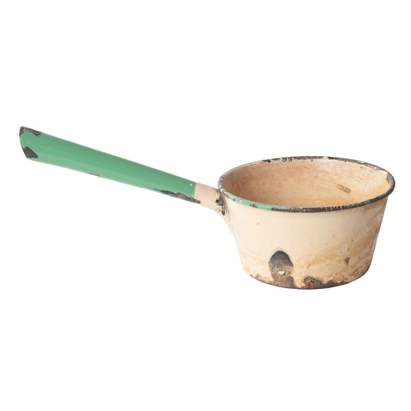 Cream and Green Enamel Water Scoop