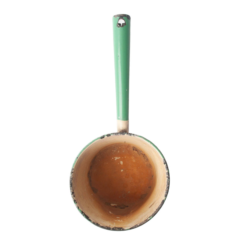 Cream and Green Enamel Water Scoop