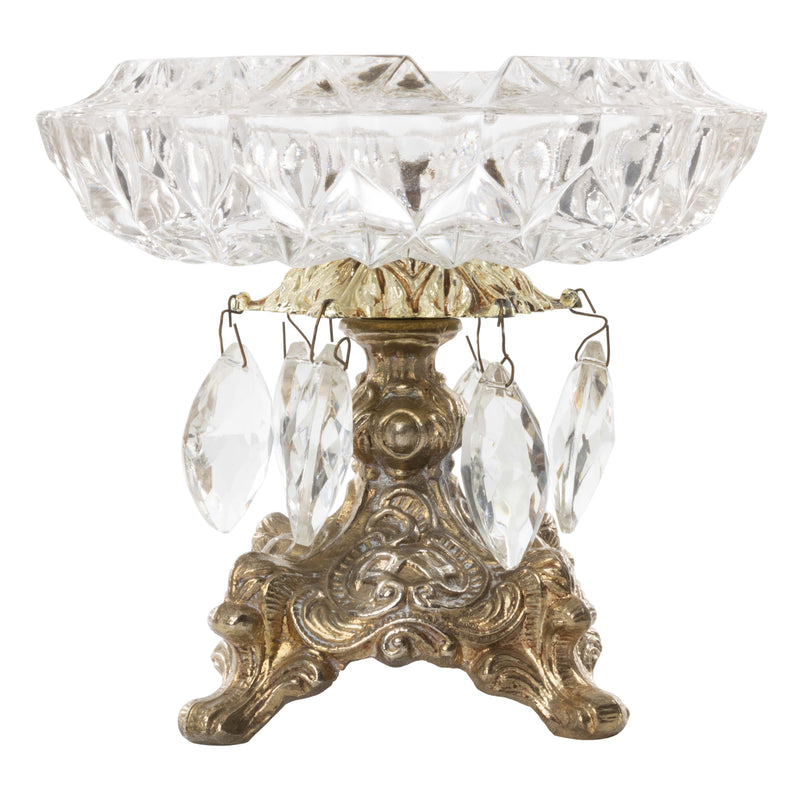 Cut Glass Ashtray with Crystals on Ornate Pedestal Base