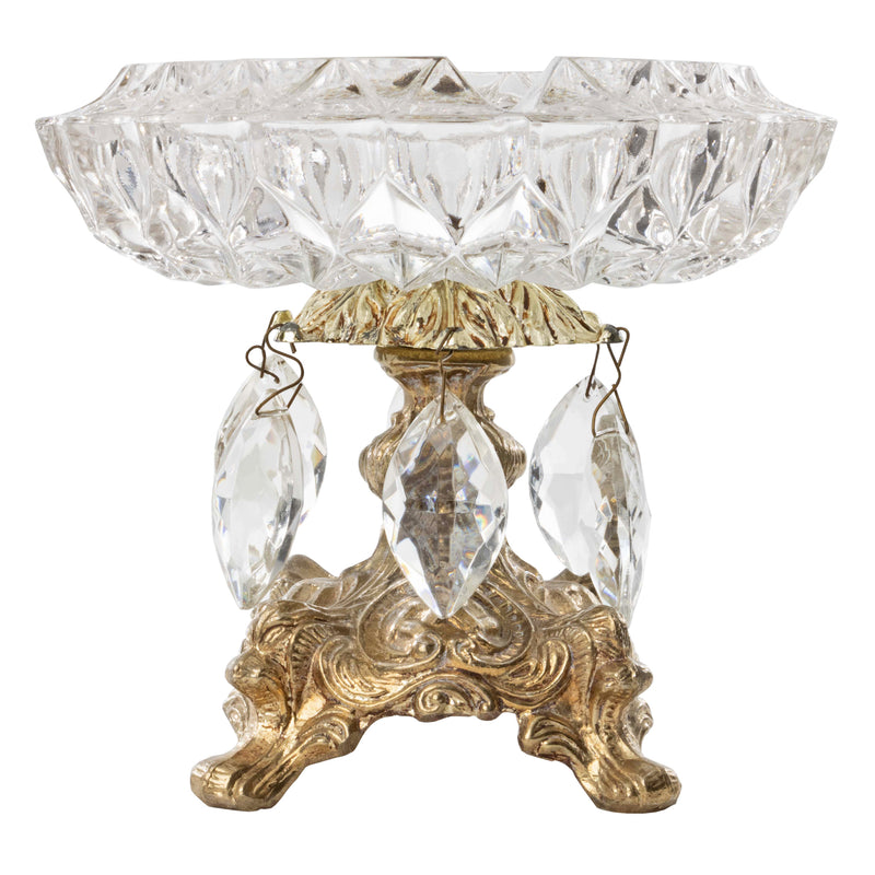 Cut Glass Ashtray with Crystals on Ornate Pedestal Base