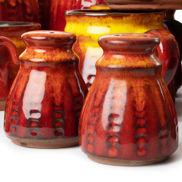 Red/Orange/Yellow/Brown Drip Glaze Salt and Pepper Shakers (As Is)