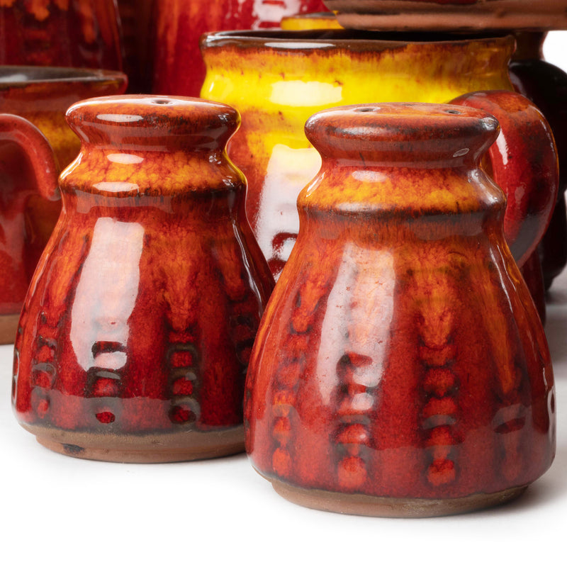 Red/Orange/Yellow/Brown Drip Glaze Salt and Pepper Shakers (As Is)