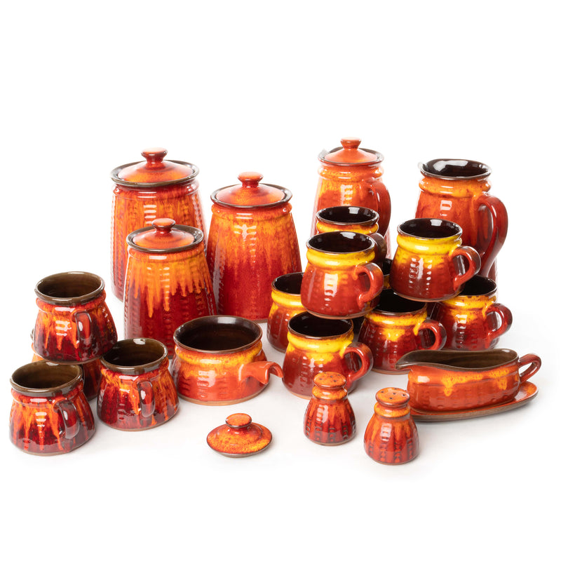 Red/Orange/Yellow/Brown Drip Glaze Salt and Pepper Shakers (As Is)