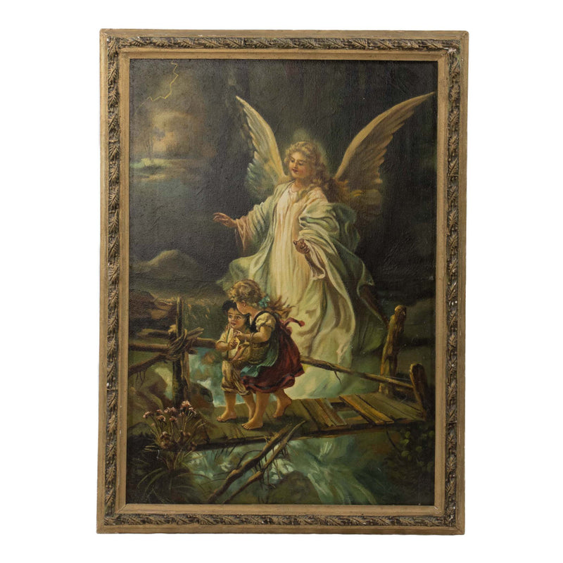 Framed Oil Painting of Guardian Angel with Kids