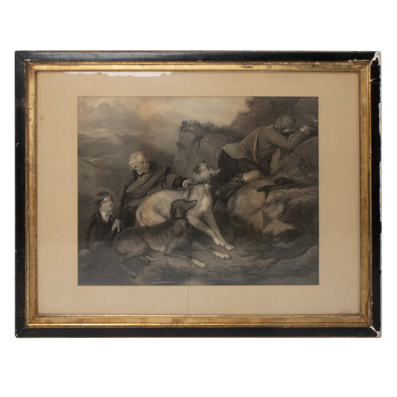 Framed Print of Scottish Hunt in Ebonized and Gilded Frame