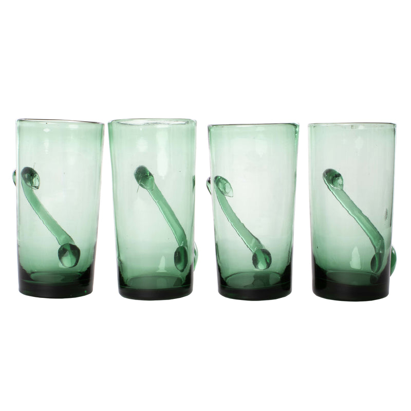 Green Glass Mug with Angled Applied Handle (Set of 4)