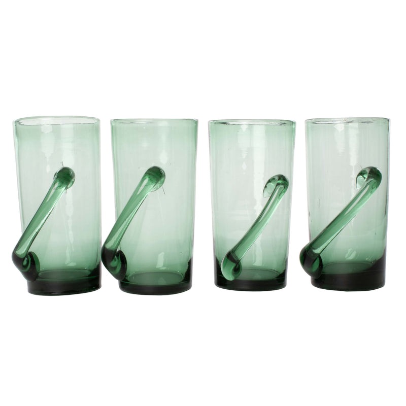 Green Glass Mug with Angled Applied Handle (Set of 4)