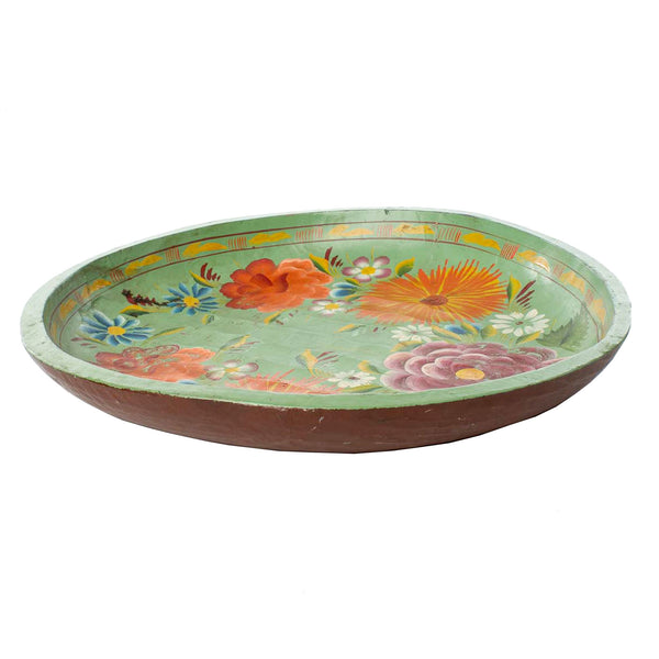 Green Carved Bowl with Floral Pattern