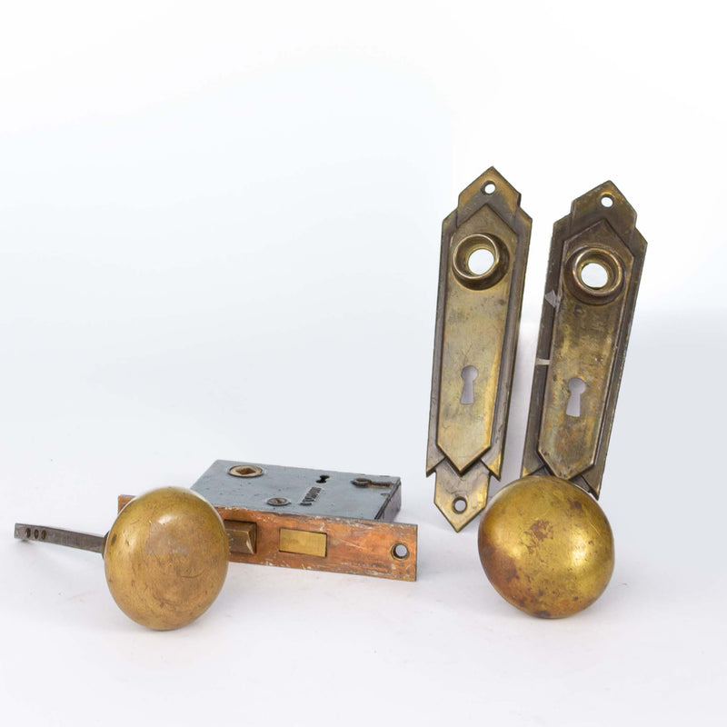 Brass Door Knob Set with Lock Plates
