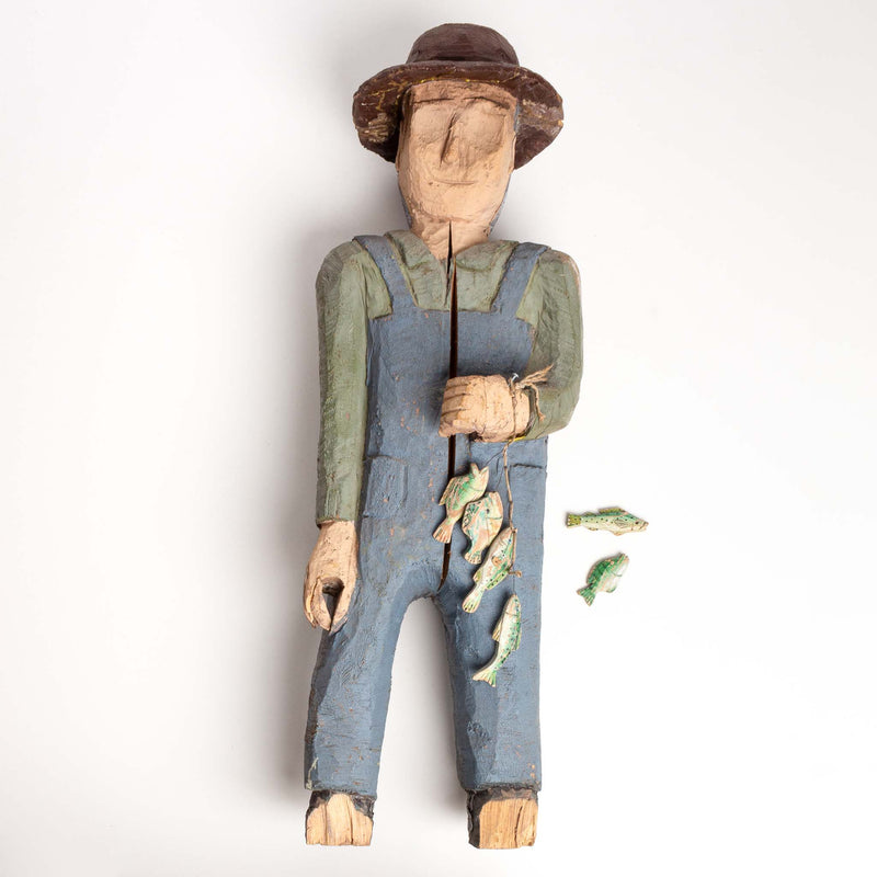 Hand Carved Wood Folk Art Fisherman