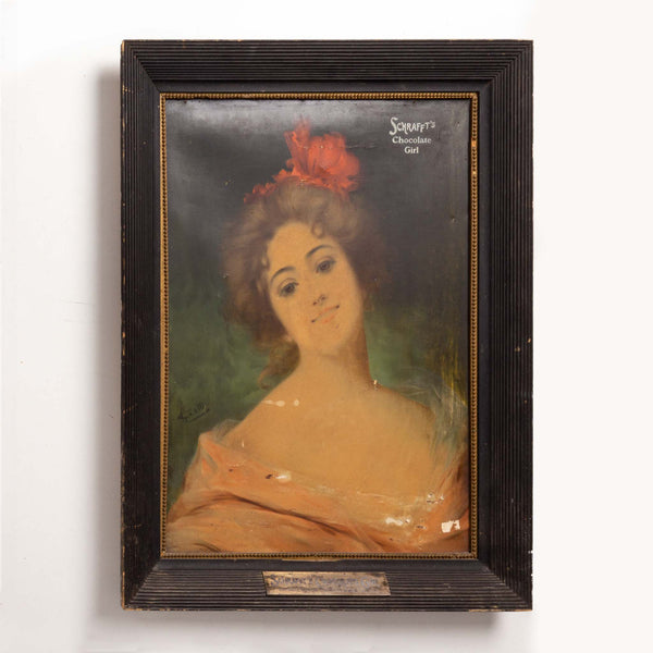 Framed 1903 Schafft's Chocolate Girl Sign