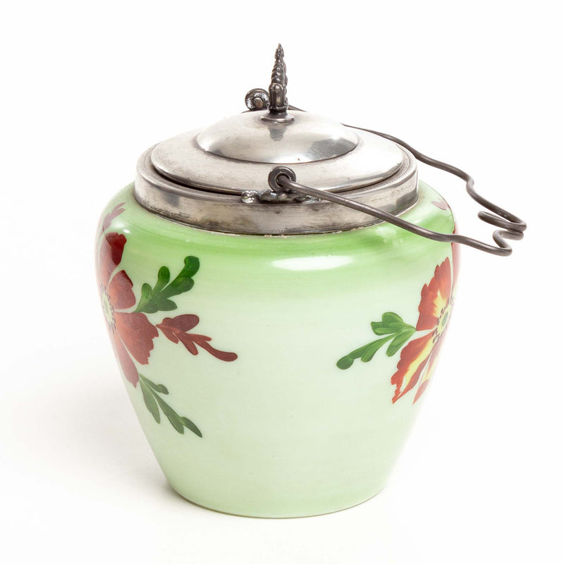 Hand Painted Glass Biscuit Barrel