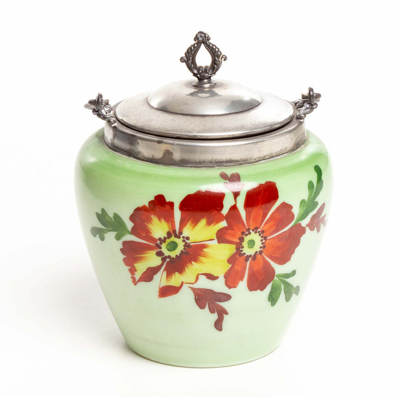 Hand Painted Glass Biscuit Barrel