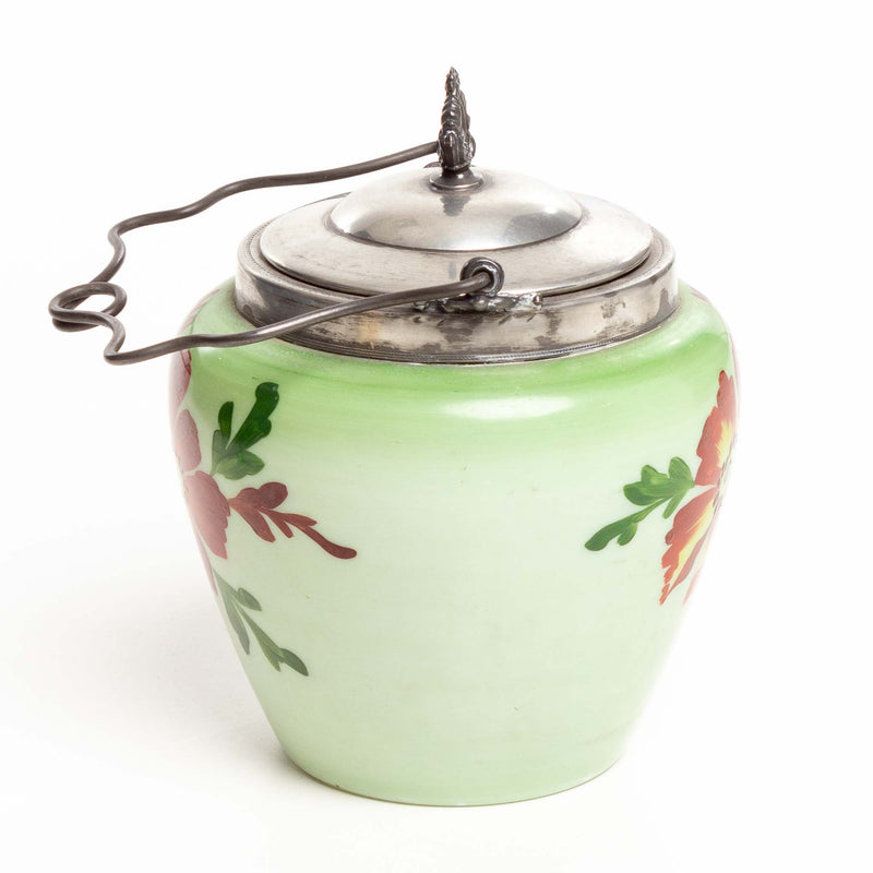 Hand Painted Glass Biscuit Barrel