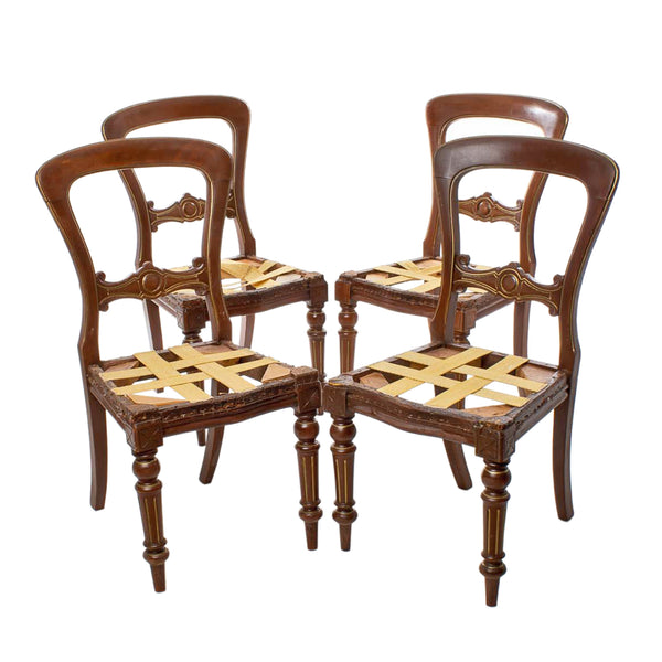 Mahogany Unupholstered Dining Chairs with Gold Detailing (Set of 4)