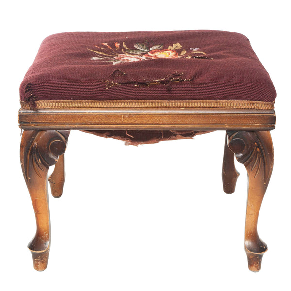 Maple Stool with Cabriole Legs and Needlepoint Seat (As Is)
