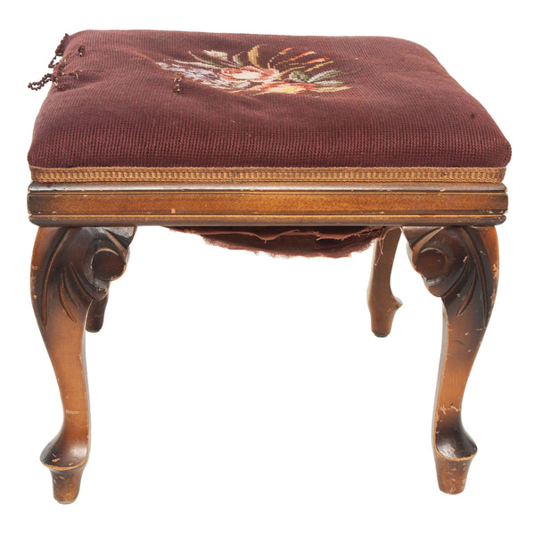 Maple Stool with Cabriole Legs and Needlepoint Seat (As Is)