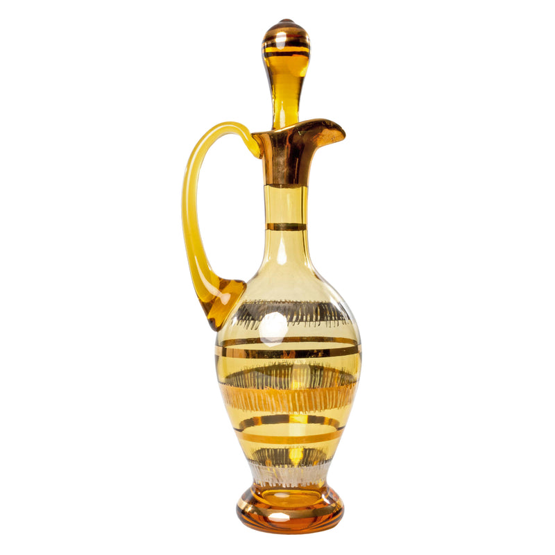 Mid-Century Amber Glass Decanter with 5 Glasses