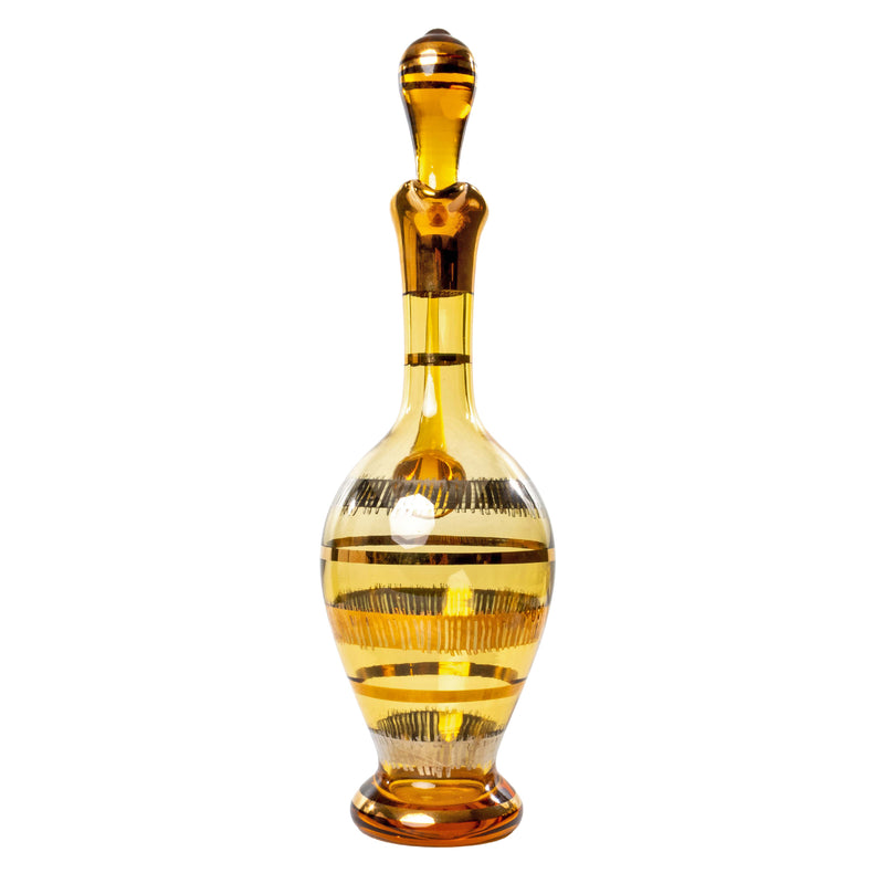 Mid-Century Amber Glass Decanter with 5 Glasses