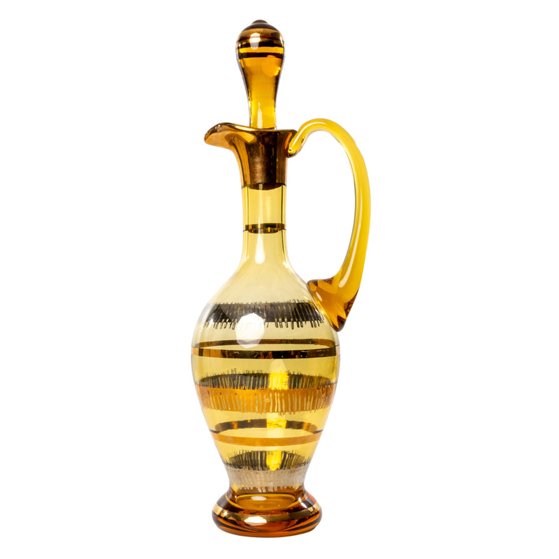 Mid-Century Amber Glass Decanter with 5 Glasses