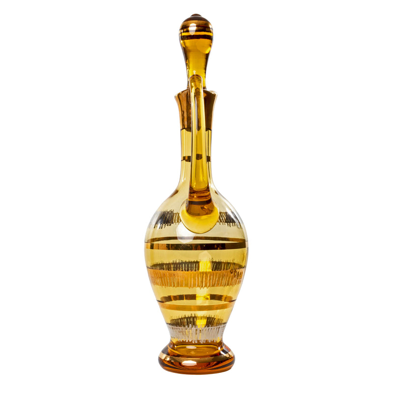 Mid-Century Amber Glass Decanter with 5 Glasses