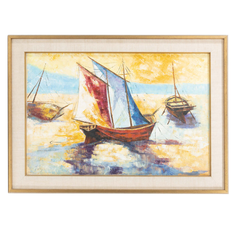 Framed Original Oil Painting of Boats