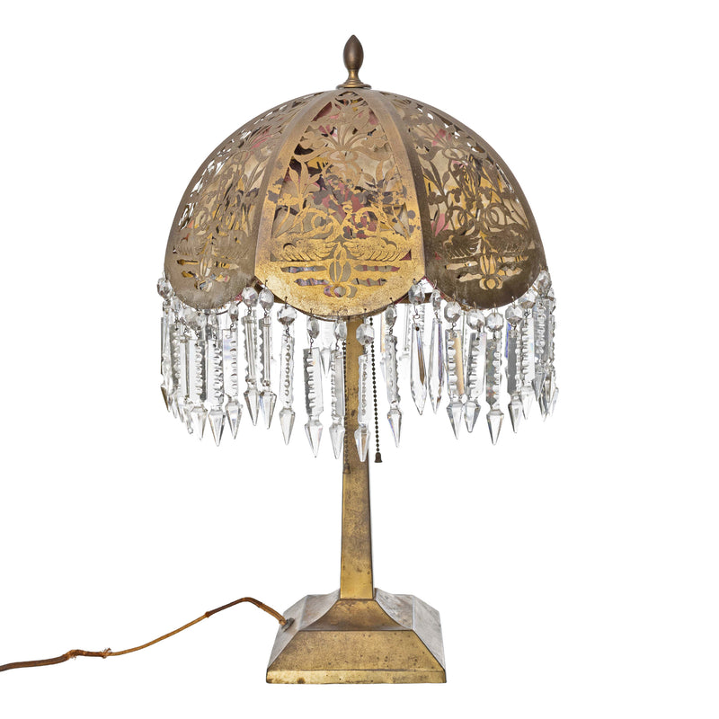 Pierced Metal Lamp with Crystals and Silk Liner