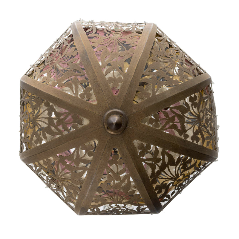 Pierced Metal Lamp with Crystals and Silk Liner