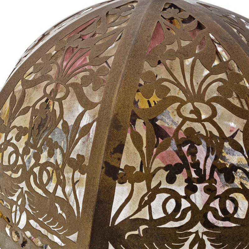 Pierced Metal Lamp with Crystals and Silk Liner