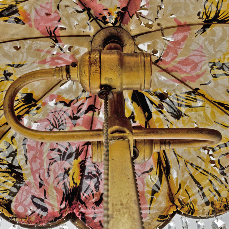 Pierced Metal Lamp with Crystals and Silk Liner