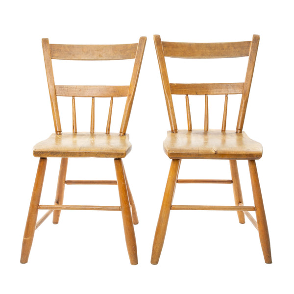 Pine Wax Finished Bar Back Chairs with Shaped Carved Seats