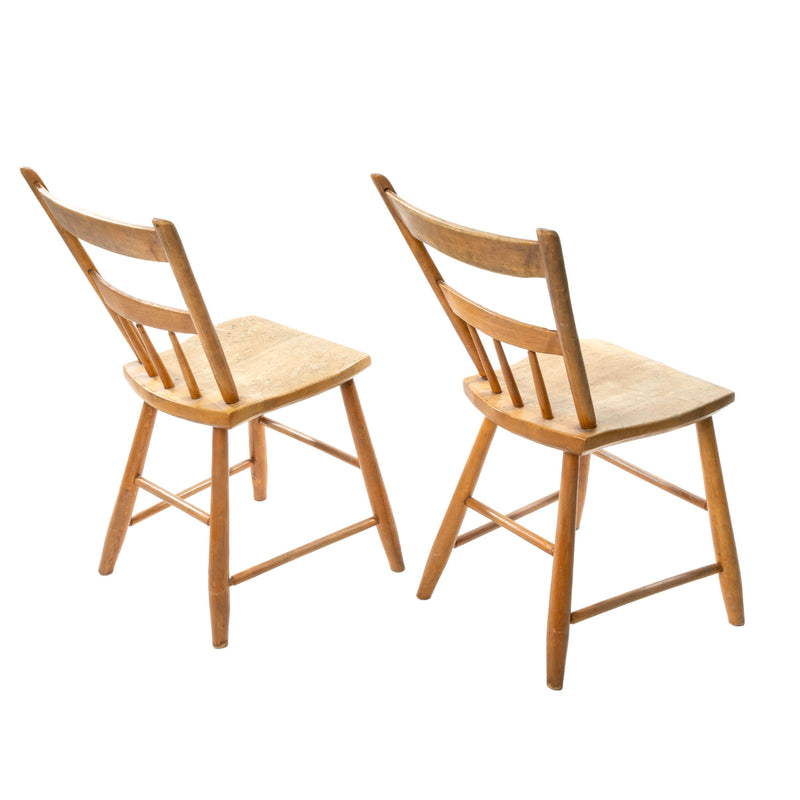 Pine Wax Finished Bar Back Chairs with Shaped Carved Seats